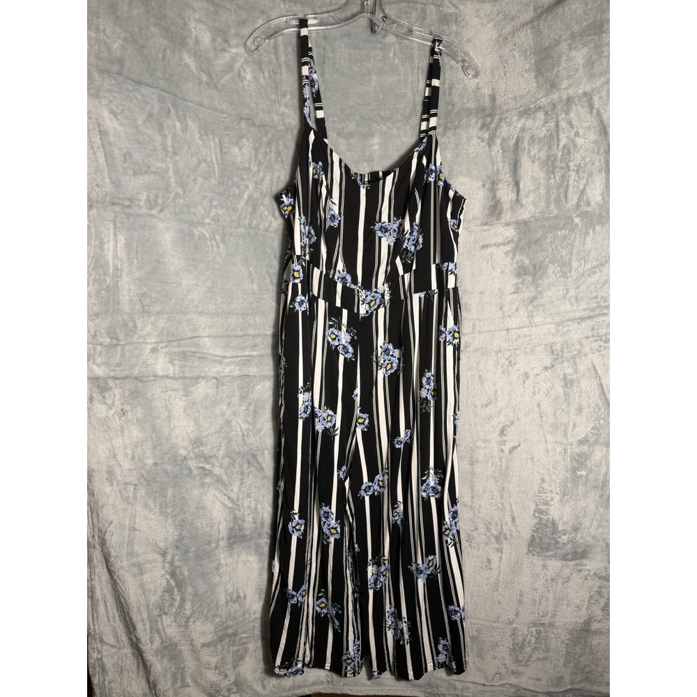Torrid Challis Culotte Cropped Jumpsuit Striped Floral Blue Plus Size 2 2X